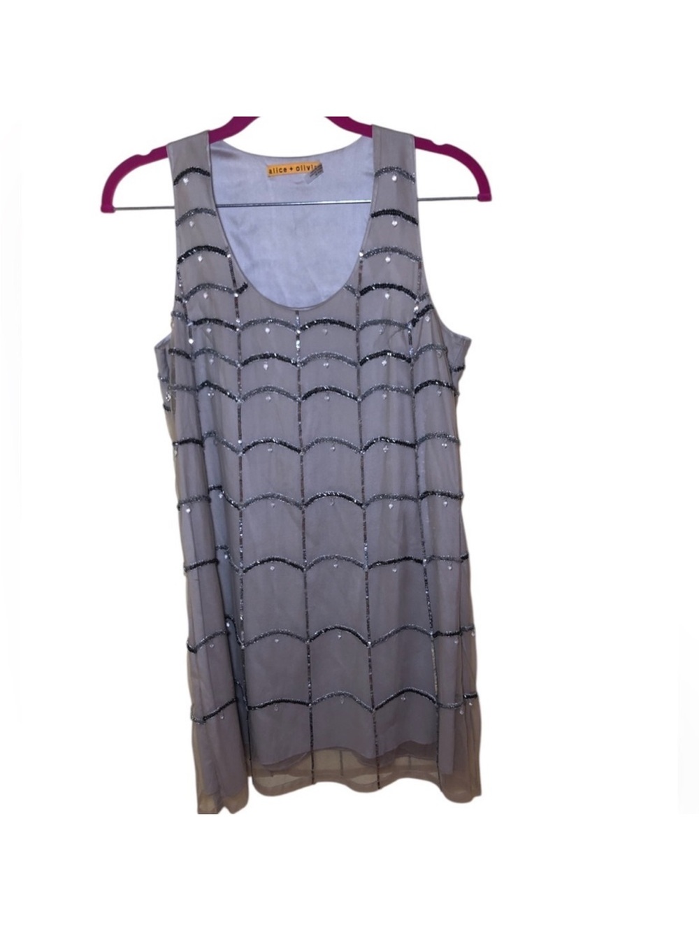 Alice + Olivia silver/Grey sleeveless mini dress With Stones & Sequins
Size M